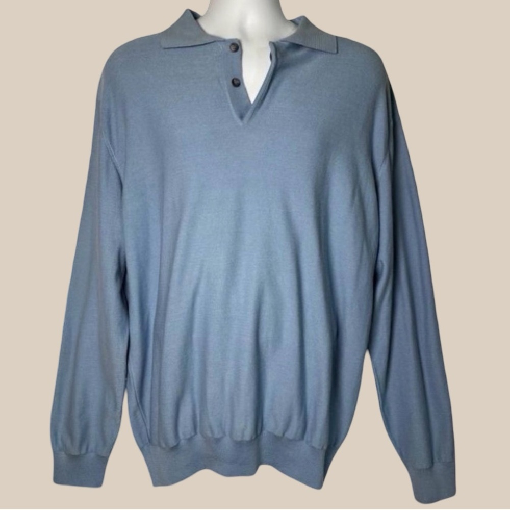 Marshall Fields Vintage Pima Cotton Knit Polo Sweater Blue Mens SZ XL NWT